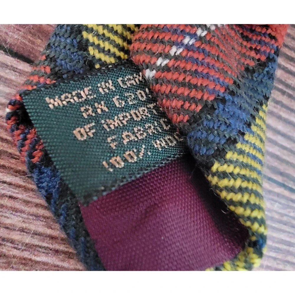 VTG J. CREW 100% Wool Hand Made Multicolor Plaid Tie 3.5